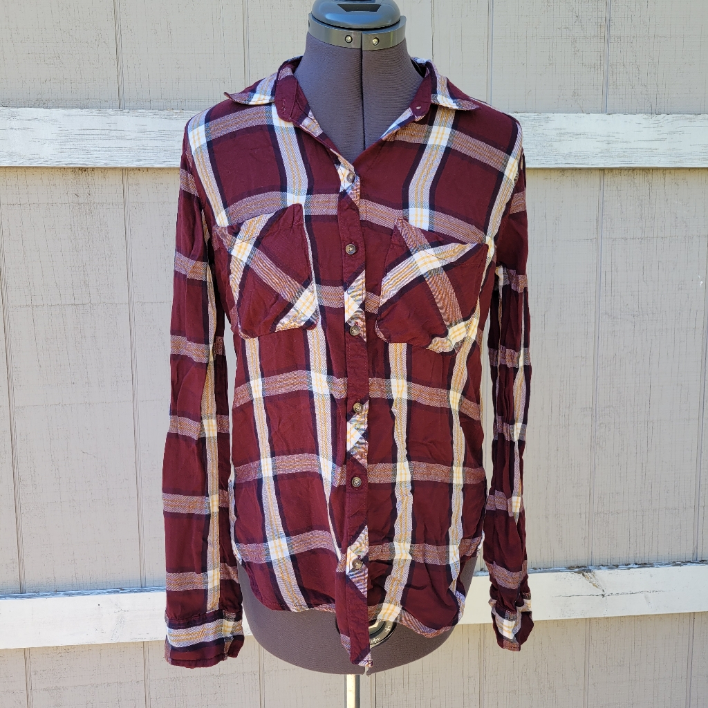 Abercrombie & Fitch A&F Red Fitted Fall Plaid Button Down Long Sleeve Top Xs